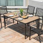 NUU GARDEN Patio Dining Table for 6, 61” x 37” Large Rectangle Metal Table with Wood-Grain Tabletop, Outdoor Table with 2.1” Umbrella Hole for Backyard, Lawn, Garden, Black