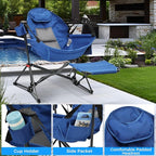 Ainfox Hammock Camping Chair with Footrest, Foldable Portable Rocking Chairs for Adults Outside Swinging Camp with Cup Holder Pillow for Outdoor Patio Poolside (Blue)