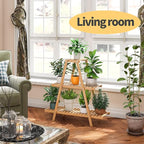 Bamboo Plant Stand - Indoor/Outdoor 3 Tier Plant Ladder, 8 Potted Flower Holder, Natural