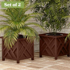 Lattice Design Outdoor Planter Box 2-Pack - 14.75” Square 13” Tall Brown Decorative Plant Pots for Front Porch Decor - Flower Pots Outdoor Planters for Porch Patio or Garden Decor by Pure Garden