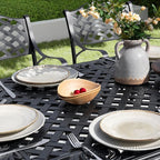 NUU GARDEN 60" Outdoor Dining Table with 2.09" Umbrella Hole, All Weather Cast Aluminum Outdoor Patio Table, 6-8 Person Rectangle Dining Table, Backyard Bistro Table for Garden, Poolside, Black