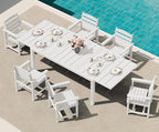 SERWALL 7-Piece Patio Dining Sets, 60" - 83" Expandable Outdoor Dining Table and 6 HDPE Chairs, All Weather HDPE Outdoor Furniture Set for Backyard, Garden, White