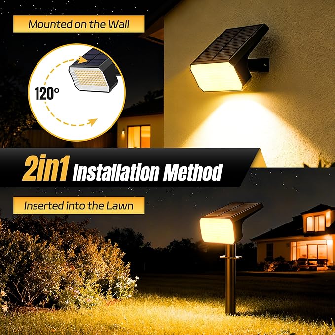 Solar Spot Lights Outdoor, [10 pack/118 LED] 4 Modes Auto On/Off Solar Landscape Spotlights, Ip67 Waterproof Solor Powered Pathway Lights for Outside Yard Garden Walkway Tree Patio (Warm White)