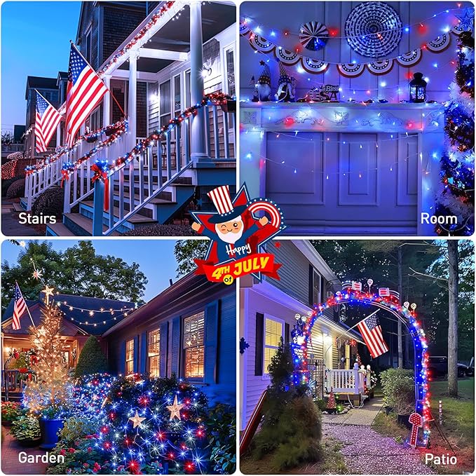 String Lights 168ft Red White Blue 600 LED Outdoor Reel
