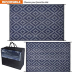 SAND MINE Reversible Mats, Plastic Straw Rug, Modern Area Rug, Large Floor Mat and Rug for Outdoors, RV, Patio, Backyard, Deck, Picnic, Beach, Trailer, Camping (6' x 9', Blue Grey Lattice)