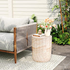 Christopher Knight Home Jayme 18.5" Indoor Outdoor Cylinder Accent Side Table, Patio Decorative End Table, Lightweight Concrete Garden Stool for Patio Living Room Balcony & Garden Decor, Travertine