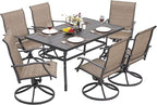 NUU GARDEN 7 Piece Outdoor Dining Set, 6 Swivel Patio Chairs and 1 Dining Table with 1.57 Inch Umbrella Hole, Iron Patio Furniture Set for Lawn Backyard Balcony, Black and Brown