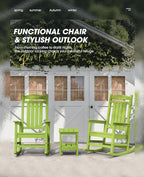 KINGYES HDPE Outdoor Rocking Chair Set of 4, All-Weather Poly Patio Rocking Chairs with 330lbs Support for Adults, Pistachio Green