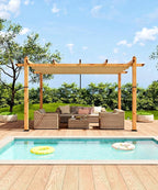 10 x 13 ft Aluminum Pergola with Adjustable Canopy, Outdoor Metal Pergola, Imitation Wood-Grain Sun Shade Shelter for Garden Patio Backyard Deck