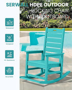 SERWALL Outdoor Rocking Chair Set of 4, Oversized HDPE Patio Rocking Chair with Footrest for Adults, All Weather Porch Rocker for Deck Patio Balcony, Aruba