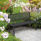VINGLI 50" Outdoor Bench Metal with Floral Back, Garden Bench Front Porch Benches for Yard Patio Entryway Park Outside, 800lb Capacity - Black