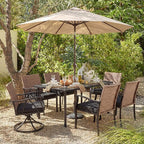 7-Piece Patio Dining Set for 6, Outdoor Dining Set with Wicker Swivel Patio Dining Chairs with Cushions & Black Rectangular Woodgrain Dining Table with 1.75”Umbrella Hole, Black & Brown
