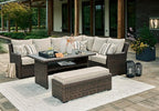 Signature Design by Ashley Brook Ranch Casual Outdoor Multi-use Table with 1 Fixed Shelf, Dark Brown & Gray