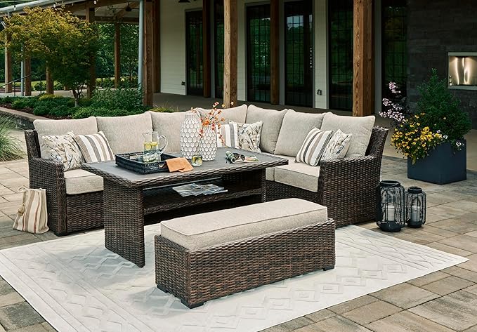 Signature Design by Ashley Brook Ranch Casual Outdoor Multi-use Table with 1 Fixed Shelf, Dark Brown & Gray