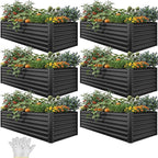 YITAHOME 6pcs 8x4x2 ft Galvanized Raised Garden Bed Kit, Large Metal Planter Box with Gloves, Safety Rubber & Support Rod, Outdoor Flower Bed for Plants Vegetables, Black