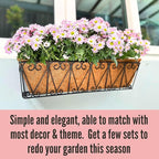 LaLaGreen Large Rail Planters - 2 Pack, 24 Inch Wall Hanging Basket with Coco Liner Deck Railing Hanging Window Flower Box Outdoor Black Metal Trough Plant Holder Fence Balcony Patio Porch Garden