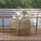 Furniture of America Ysar Boho Rattan Round Coffee Table Outdoor with Metal Frame, All-Weather and Rust Resistant, Handcrafted Coastal Furniture for Patio, Poolside, Garden, Yard, Natural Brown