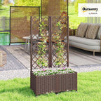 Outsunny Planter Box with Trellis, Self Watering Raised Garden Bed with Lockable Wheels, 56.3" Trellis Privacy Planter with Drainage Holes for Climbing Plants, Vines, Vegetables, Flowers, Brown
