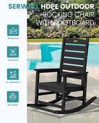 SERWALL Outdoor Rocking Chair Set of 2, Oversized Rocking Chair with Footboard for Adults, HDPE All Weather Resistant Rocking Chairs for Patio, 350lbs Weight Capacity, Black