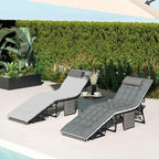 Outsunny Chaise Lounge Chair Outdoor Set of 2, 5-Position Adjustable Outdoor Pool Lounge Chairs, Folding Tanning Chair Beach Lounger with Cushion, Headrest, Side Pocket for Patio, Yard, Gray