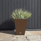 Veradek Nobleton Indoor/Outdoor Wide Square Planter (Espresso, 18" - 2 Pack with 2 Saucer Trays)