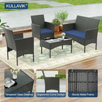 Kullavik 4 Pieces Outdoor Patio Furniture Set,PE Wicker Rattan Chairs Garden Conversation Sets with Tempered Glass Table and Soft Cushions for Lawn,Pool or Backyard,Navy Blue
