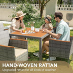 Devoko 5 PCS Furniture, Patio Conversation Set with Acacia Wood Top, Rattan Outdoor Dining Table and Chairs for Backyard, Garden, Deck, Grey