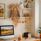 Der Rose 4Pcs Fake Fall Plants Hanging Orange Artificial Eucalyptus Plants, Boston Fern, Fake Potho, String of Pearls for Halloween Bathroom Table Centerpiece Wall Mantle Decor Indoor and Outdoor