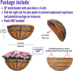 LaLaGreen 16 Inch Wall Mounted Flower Baskets, 4 Pack, Large Railing Planter Deck Rail Hanging Plant Pots Holders with Coco Liner Outdoor, Metal Herb Fence Porch Balcony Garden Patio Window Box Trough