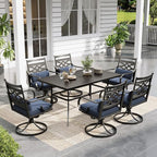 Sophia and William Swivel Patio Dining Set for 6, Outdoor Table and Chairs, Removable Blue Seat Cushions, 60" Black Patio Dining Table,Blue