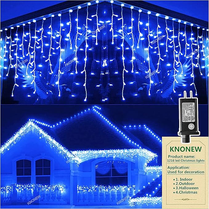 String Lights, 99 ft Outdoor LED Strand with 1216 Bulbs, Blue