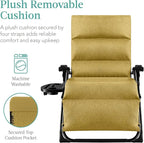 Best Choice Products Oversized Zero Gravity Chair, Folding Outdoor Patio Recliner, XL Anti Gravity Lounger w/Removable Cushion, Cup Holder, Side Tray, 350lb Capacity - Sunflower Yellow