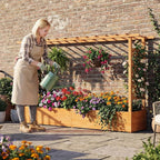 Giantex Raised Garden Bed with Trellis & Hanging Roof, Wood Planter Box with Bottom and Drainage Holes, Freestanding Garden Planter for Flower Vegetable Fruit Herb Climbing Vines (79" x 17.5" x 45")