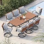 Grand patio 9-Piece Outdoor Dining Set, 8 Leather-Look Wicker Swivel Patio Chairs & 1 Extendable Rectangular Dining Table, Brown