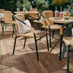 EMMA + OLIVER Set of 2 Modern Rattan Indoor/Outdoor Stack Chairs, Stacking Rattan Patio Chairs with Curved Back and Cross Bracing, Beige