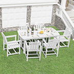 HDPE Outdoor Patio Dining Set with Table & 6 Chairs, All-Weather 7-Piece Outdoor Table and Chairs, 2" Umbrella Hole, Patio Furniture for Garden, Backyard, Deck | White
