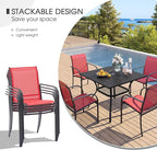 VICLLAX 3 Pieces Patio Dining Set for 2, Outdoor Furniture Set Includes 1 Small Patio Table and 2 Stackable Patio Sling Chairs, Patio Bistro Set for Outsides, Black Table and Red Chairs