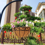 4 Pack 12 Inch Hanging Baskets for Plants Outdoor Metal Hanging Planter Hanging Flower Baskets with Coco Fiber Liners Chain Round Wire Plant Holder Flower Pots(Plaid)