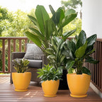 Ceramic Plant Pot - 8 Inch Planter for Indoor Outdoor Plants, Round Flower Pots with Drainage and Tray, Home Office Decor, Orange