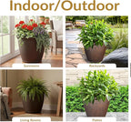 Sunnydaze 24-Inch Anjelica Large Plastic Pot for Plants - Outdoor Double-Walled Large Plastic Planter with Drillable Drainage Holes - Rust - 2pk
