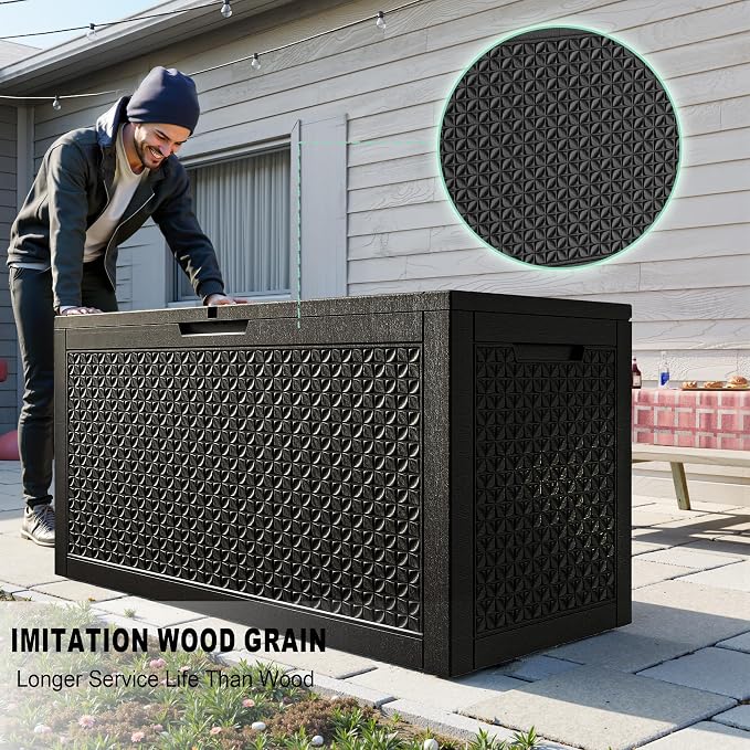 Deck Box 100 Gallon Black Resin Outdoor Storage Lockable