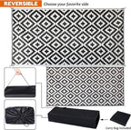 SAND MINE Waterproof Outdoor Rug 9x18 ft, Plastic Straw Rug, Modern Area Rug, Large Floor Mat, RV, Patio, Backyard, Deck, Picnic, Beach, Trailer, Camping (9' x 18', Black & White Lattice)