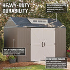 Rubbermaid Extra Large Resin Outdoor Storage Shed With Floor (7 x 10.5 Ft.) Weather Resistant Brown Organization for Home/Lawn Mower/Backyard Equipment/Bike Storage/Pool Supplies