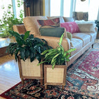 Autumn Alley Rustic Boho Large Indoor Planter - Rattan Planter Boxes Outdoor Set of 2 – Wooden Indoor or Outdoor Plant Box Stands – Decorative Square Woven Rattan Flower Pots for Home & Office