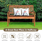 COSTWAY Wooden Bench Outdoor, Curved Armrest & Backrest, Sturdy Outdoor Wood Bench for Garden, Park & Porch, 25" D x 50" W x 36" H, Teak Colored