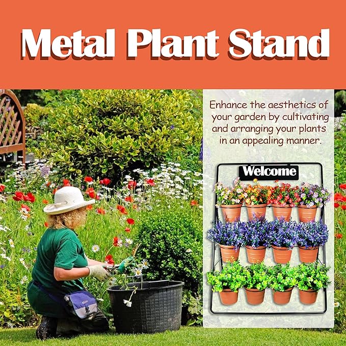 Sunnyglade 3-Tier Metal Plant Stand Rack Multiple Flower Pot Holder Shelf Ladder Plant Display Shelf With 12 Pots For Indoor Outdoor Patio Garden Corner Balcony Deck