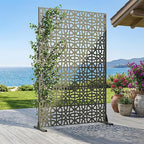Casaphoria Metal Privacy Screen Outdoor, 72" H x 47" W Freestanding Decorative Privacy Screen for Patio Deck Balcony Garden with Stable Base, Green-Perilla