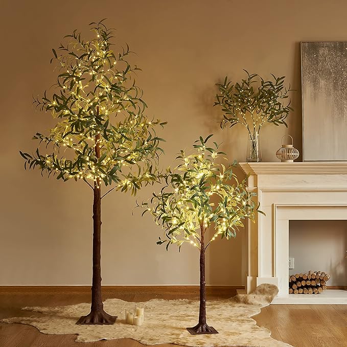 Artificial Olive Branches with 72 Warm White LED Fairy Lights, 24 Inch
