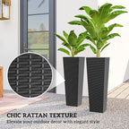 Outsunny 32 Inch Tall Planters for Outdoor Plants, Set of 2 Plastic Rattan-Like Flower Pots with Drainage Holes, Stackable Tapered Planters for Indoor Plants, Front Porch, Black
