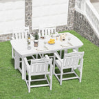 HDPE Outdoor Patio Dining Set with Table & 4 Chairs, All-Weather 5-Piece Outdoor Table and Chairs, 2" Umbrella Hole, Patio Furniture for Garden, Backyard, Deck | White